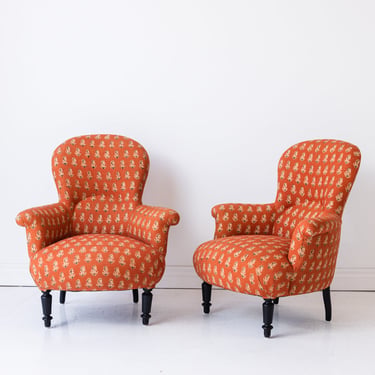 Pair of Vintage Block Print Arm Chairs | Bimala Saffron
