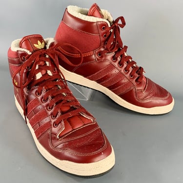 ADIDAS Winter 2012 Size 12 Decades OG Burgundy Off White Leather High Top Sneakers