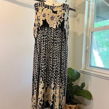 M.P.H. Vintage 90s Black Floral Beaded Sleeveless Maxi Dress Size 2X 
