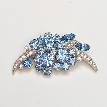 Vintage EISENBERG ICE Brooch / Signed Ice Blue & Clear Layered Pin 