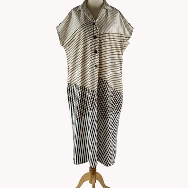 Merry Finn 1980s Geometric Print Cotton Midi Dress Size M 