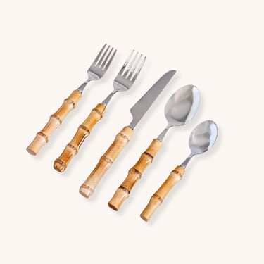 Set of Five Bamboo Stainless Flatware