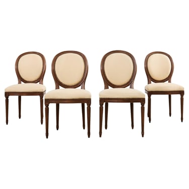 Set of Four French Louis XVI Style Oak Dining Chairs