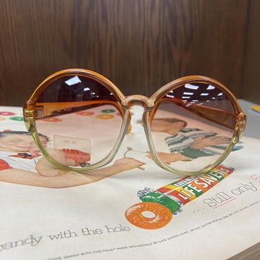 Vintage Round Sunglasses Womens Oversized Plastic Frames Made in France 