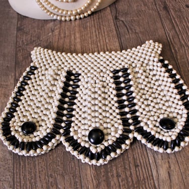 Vintage 1930's 40's black cream Wooden Beaded Clutch Handbag purse Art Deco Czechoslovakia / Suzanne 