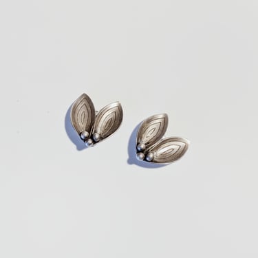 Vintage Aarre & Krogh AK Danish Sterling Silver Clip Earrings Modern Deco Mistletoe Hair Jewelry 