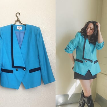 80s Vibrant Blue Blazer Size 14 