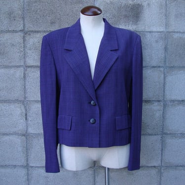 Jaeger Jacket Blazer Vintage 1980s Wool Purple and Black 