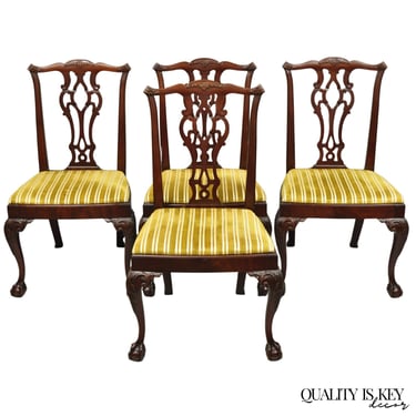 John Stuart Chippendale Carved Mahogany Ball and Claw Dining Chairs - Set of 4