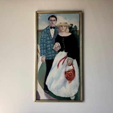 1961 J. Flynn Figurative Oil on Canvas Painting,  Wood Frame 