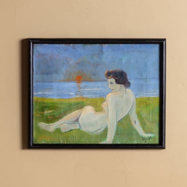 Expressionist Nude at Sunset Oil Painting by Emil Dyrberg Petersen, Denmark, 1950s