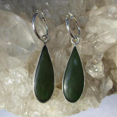 Long Jade Earrings -Handmade Sterling Silver- W/Beautiful Hand Cut & Polished Jade 