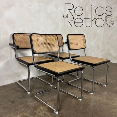 Four Black Cane Rattan Marcel Breuer Cesca Dining Chairs Mid Century Vintage Retro MCM 