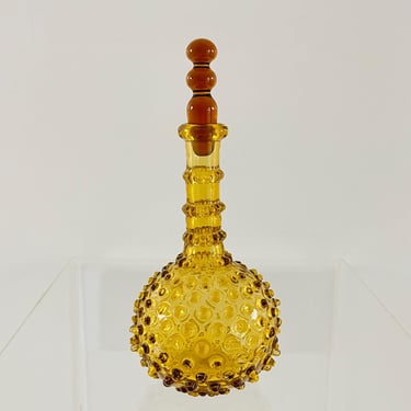 Vintage Antique Art Glass Amber Hobnail Bitters Hobbs Barber Bottle Decanter Stopper 