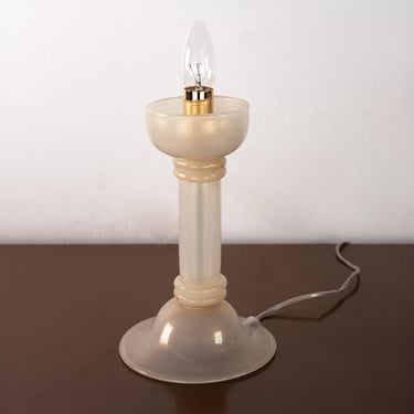 Deco Murano glass table lamp silk white and gold, handmade Made in Italy 
