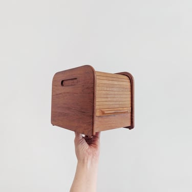 Vintage Danish Modern Rectangular Teak Wood Tambour Top Box Circa 1980's 