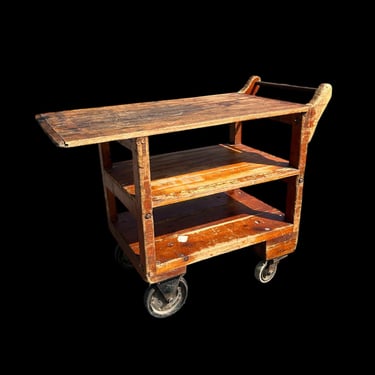 Vintage Merrimac Corp Industrial Cart – Parker & Stearns Johnson VT – 1950s Factory Rolling Bar Cart Table – Rustic Industrial Decor 