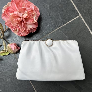 Vintage 1970s White Faux Leather Clutch or Chain Strap Bridal Wedding Purse 