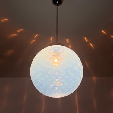 Mid-Century Style Murano Glass Pendant Chandelier / Cased and Hammered Finishes / iridescent / Italy, 40'-50' 