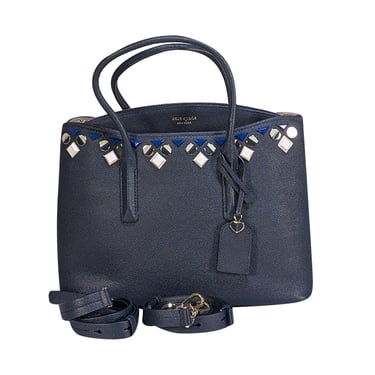Kate Spade - Navy Blue Pebble Leather Jewel Trim Satchel Bag