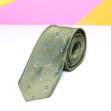 Vintage 1960s Olive Green Skinny Necktie 