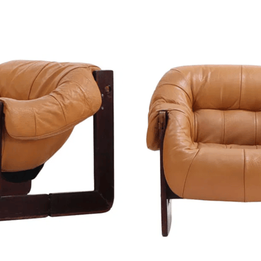 In Process: Pair of Percival Lafer MP-97 Brazilian Leather Lounge Chairs