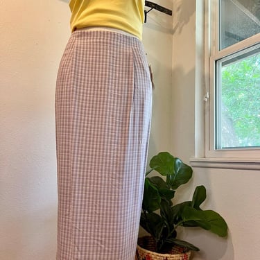 Deadstock 90s Purple Gingham USA Made Rayon Midi Skirt Size 16 Susan Bristol 