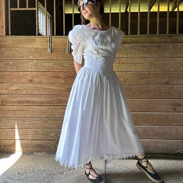1990s Jessica Mclintock Gunne Sax White Dress 