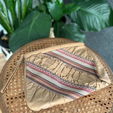 Vintage Tan Faux Leather Boho Wristlet Clutch 