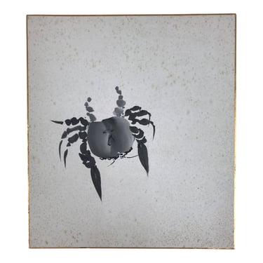 Japanese Shikishi Art Board Vtg Painting Classic Black White Crab Kani A845