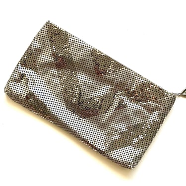 Vintage Whiting & Davis Metallic Mesh Clutch Wedding Bag Silver Disco Glam Purse Pouch Bridal Clutch 