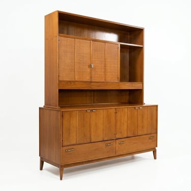 Red Lion Vintage Mid Century Modern Two-Piece China Cabinet Buffet and Hutch c. 1960s 