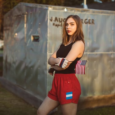 Vintage Athletic Shorts Red White Blue Running Shorts 80s 90s Track Shorts Retro High Waist Stripes Flag Fourth of July Patriotic Americana 