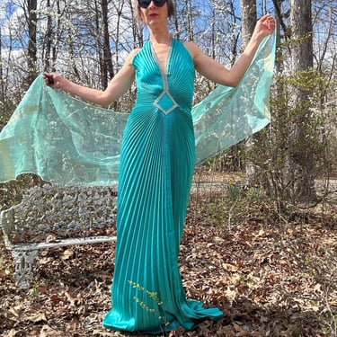 1980s Lillie Rubin Pleated Halter Dress 