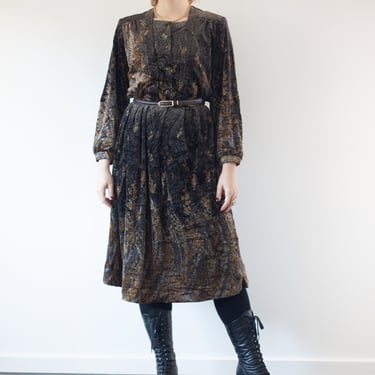Vintage Velvet Japanese 40s Dress Blouson Party Edwardian Sweetheart Midi Design S/M 