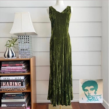 Vintage Betsey Johnson Punk Label Green Velvet Dress RARE 