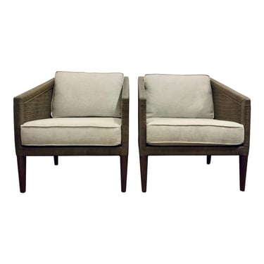 Organic Modern Taupe/Gray Wicker and Rattan Lounge Chairs Pair