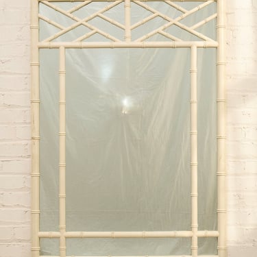Vintage Hollywood Regency Faux Bamboo White Wall Mirror