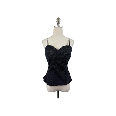 1990s Black Patterned Corset Top 