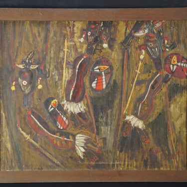 Japan modernist art oil painting 1960 Akita Matsuri by Keiko Miramo 