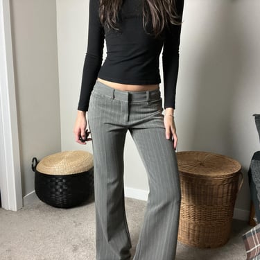 y2k vintage gray low rise striped minimalist office siren straight flare leg trousers pants by ally b 