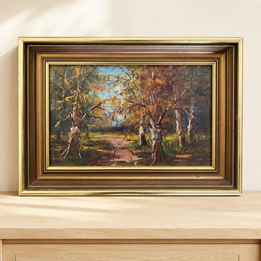 Signed Gyula Metyko Oil Painting, Vintage Hungarian Woodland Landscape, Framed 10x15 Autumn Forest Art 