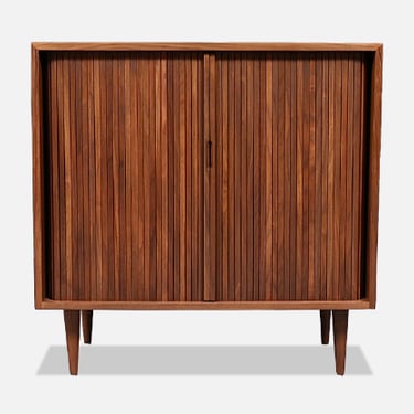 Milo Baughman Walnut Tambour Door Cabinet for Glenn of CA