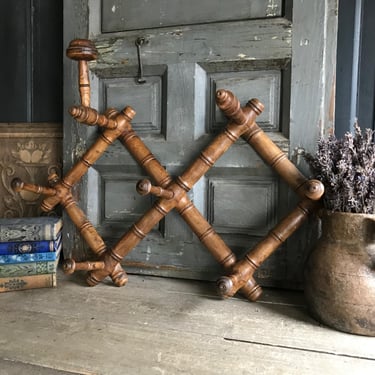 French Bamboo Coat Hat Rack, Porte Chapeau, Hallway Decor, Faux Bamboo, Folding, Rustic French Farmhouse 