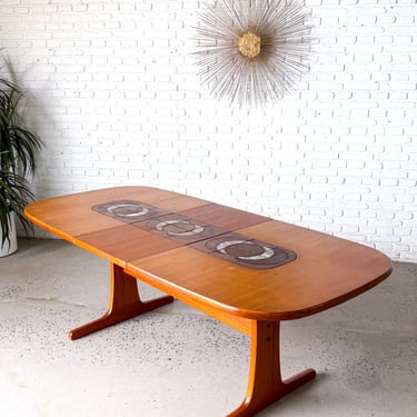 Danish Modern Teak Dining Table by Paul H. Poulsen with Tile Detail and Two Leaves