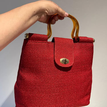 Tot'ing About NYC - Vintage 1950s 1960s JR Red Tweed Leather Tote Handbag Purse 