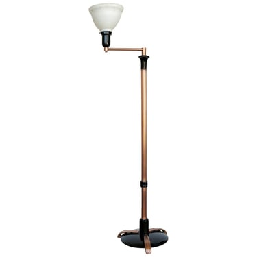 French Art Moderne Deco Copper Swing Arm Floor Reading Lamp 