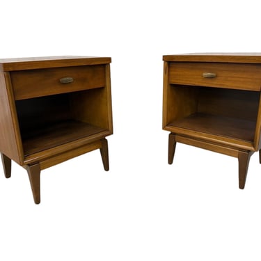 Mid-Century Modern Walnut Nightstands - Set of 2 
