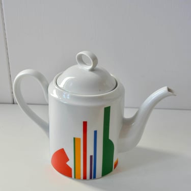 Vintage Toscany Jack Prince Ceramic Tea Pot. Memphis 80s New Wave Post Modern Design. Made in Japan 1980s Porcelain Teapot 