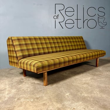 Hans Wegner Style Green Chequered Sofa Bed Daybed Mid Century Vintage Retro MCM 